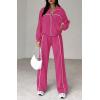 imageBTFBM Womens Two Piece Tracksuit Fall 2025 Long Sleeve Zip Up Sweatshirt Long Pants Outfits Jogger Sweatsuit SetsSolid Rose Red