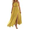 imageBTFBM Women Halter Summer Dresses 2025 Sleeveless Cutout Backless Slit Boho Party Cocktail Casual Maxi Beach Sun DressSolid Yellow