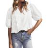 imageBTFBM Womens Lace Puff Sleeve Tops 2025 Summer V Neck Casual Button Down Shirts Loose Dressy Work Business Blouse TopWhite