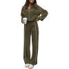 imageBTFBM Womens Two Piece Tracksuit Fall 2025 Long Sleeve Zip Up Sweatshirt Long Pants Outfits Jogger Sweatsuit SetsSolid Army Green