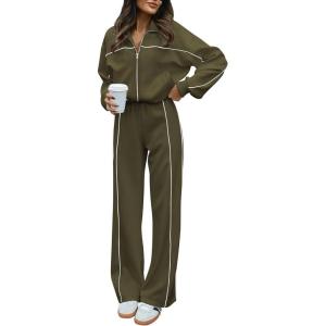 imageBTFBM Womens Two Piece Tracksuit Fall 2025 Long Sleeve Zip Up Sweatshirt Long Pants Outfits Jogger Sweatsuit SetsSolid Army Green