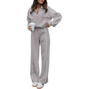 imageBTFBM Womens Two Piece Tracksuit Fall 2025 Long Sleeve Zip Up Sweatshirt Long Pants Outfits Jogger Sweatsuit SetsSolid Grey