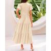 imageBTFBM Women Casual Summer Dresses 2025 Crewneck Flutter Short Sleeve Elastic Waist Aline Tiered Flowy Maxi Dress PocketsSolid Beige