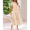 imageBTFBM Women Casual Summer Dresses 2025 Crewneck Flutter Short Sleeve Elastic Waist Aline Tiered Flowy Maxi Dress PocketsSolid Beige