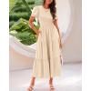 imageBTFBM Women Casual Summer Dresses 2025 Crewneck Flutter Short Sleeve Elastic Waist Aline Tiered Flowy Maxi Dress PocketsSolid Beige