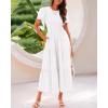 imageBTFBM Women Casual Summer Dresses 2025 Crewneck Flutter Short Sleeve Elastic Waist Aline Tiered Flowy Maxi Dress PocketsSolid Beige White