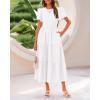 imageBTFBM Women Casual Summer Dresses 2025 Crewneck Flutter Short Sleeve Elastic Waist Aline Tiered Flowy Maxi Dress PocketsSolid Beige White