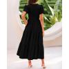 imageBTFBM Women Casual Summer Dresses 2025 Crewneck Flutter Short Sleeve Elastic Waist Aline Tiered Flowy Maxi Dress PocketsSolid Black