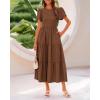 imageBTFBM Women Casual Summer Dresses 2025 Crewneck Flutter Short Sleeve Elastic Waist Aline Tiered Flowy Maxi Dress PocketsSolid Brown