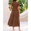 imageBTFBM Women Casual Summer Dresses 2025 Crewneck Flutter Short Sleeve Elastic Waist Aline Tiered Flowy Maxi Dress PocketsSolid Brown