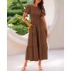 imageBTFBM Women Casual Summer Dresses 2025 Crewneck Flutter Short Sleeve Elastic Waist Aline Tiered Flowy Maxi Dress PocketsSolid Brown