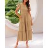 imageBTFBM Women Casual Summer Dresses 2025 Crewneck Flutter Short Sleeve Elastic Waist Aline Tiered Flowy Maxi Dress PocketsSolid Khaki