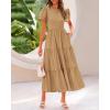 imageBTFBM Women Casual Summer Dresses 2025 Crewneck Flutter Short Sleeve Elastic Waist Aline Tiered Flowy Maxi Dress PocketsSolid Khaki