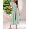 imageBTFBM Women Casual Summer Dresses 2025 Crewneck Flutter Short Sleeve Elastic Waist Aline Tiered Flowy Maxi Dress PocketsSolid Light Green