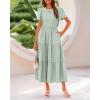 imageBTFBM Women Casual Summer Dresses 2025 Crewneck Flutter Short Sleeve Elastic Waist Aline Tiered Flowy Maxi Dress PocketsSolid Light Green