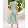 imageBTFBM Women Casual Summer Dresses 2025 Crewneck Flutter Short Sleeve Elastic Waist Aline Tiered Flowy Maxi Dress PocketsSolid Light Green