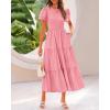 imageBTFBM Women Casual Summer Dresses 2025 Crewneck Flutter Short Sleeve Elastic Waist Aline Tiered Flowy Maxi Dress PocketsSolid Pink
