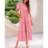 imageBTFBM Women Casual Summer Dresses 2025 Crewneck Flutter Short Sleeve Elastic Waist Aline Tiered Flowy Maxi Dress PocketsSolid Pink