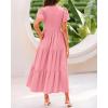 imageBTFBM Women Casual Summer Dresses 2025 Crewneck Flutter Short Sleeve Elastic Waist Aline Tiered Flowy Maxi Dress PocketsSolid Pink