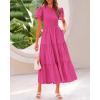 imageBTFBM Women Casual Summer Dresses 2025 Crewneck Flutter Short Sleeve Elastic Waist Aline Tiered Flowy Maxi Dress PocketsSolid Rose Red