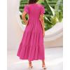 imageBTFBM Women Casual Summer Dresses 2025 Crewneck Flutter Short Sleeve Elastic Waist Aline Tiered Flowy Maxi Dress PocketsSolid Rose Red