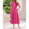 imageBTFBM Women Casual Summer Dresses 2025 Crewneck Flutter Short Sleeve Elastic Waist Aline Tiered Flowy Maxi Dress PocketsSolid Rose Red