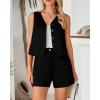imageBTFBM Womens Blazer 2 Piece Outfits Summer 2025 Casual Business Clothes Sleeveless Button Down Vest Shorts Lounge SetsBlack