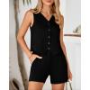 imageBTFBM Womens Blazer 2 Piece Outfits Summer 2025 Casual Business Clothes Sleeveless Button Down Vest Shorts Lounge SetsBlack