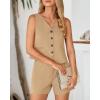 imageBTFBM Womens Blazer 2 Piece Outfits Summer 2025 Casual Business Clothes Sleeveless Button Down Vest Shorts Lounge SetsKhaki