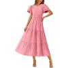 imageBTFBM Women Casual Summer Dresses 2025 Crewneck Flutter Short Sleeve Elastic Waist Aline Tiered Flowy Maxi Dress PocketsSolid Pink