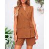 imageBTFBM Womens Blazer Vest Shorts Sets Lapel Neck Casual Sleeveless Button Down Office Summer 2 Piece Lounge Matching SetsSolid Brick Red