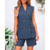 imageBTFBM Womens Blazer Vest Shorts Sets Lapel Neck Casual Sleeveless Button Down Office Summer 2 Piece Lounge Matching SetsSolid Denim Blue