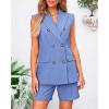 imageBTFBM Womens Blazer Vest Shorts Sets Lapel Neck Casual Sleeveless Button Down Office Summer 2 Piece Lounge Matching SetsSolid Sky Blue