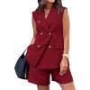 imageBTFBM Womens Blazer Vest Shorts Sets Lapel Neck Casual Sleeveless Button Down Office Summer 2 Piece Lounge Matching SetsSolid Wine Red