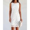 imageBTFBM Women Hollow Out Circle Embroidered Short Dresses Summer Casual Sleeveless Vacation Party Cocktail Tank DressBeige White