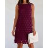imageBTFBM Women Hollow Out Circle Embroidered Short Dresses Summer Casual Sleeveless Vacation Party Cocktail Tank DressWine Red