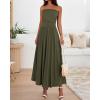 imageBTFBM Women Strapless Tube Top Dress Summer 2025 Sleeveless Ruched Flowy Cocktail Wedding Guest Maxi Dresses with PocketArmy Green