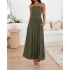 imageBTFBM Women Strapless Tube Top Dress Summer 2025 Sleeveless Ruched Flowy Cocktail Wedding Guest Maxi Dresses with PocketArmy Green