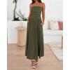 imageBTFBM Women Strapless Tube Top Dress Summer 2025 Sleeveless Ruched Flowy Cocktail Wedding Guest Maxi Dresses with PocketArmy Green