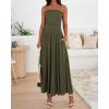 imageBTFBM Women Strapless Tube Top Dress Summer 2025 Sleeveless Ruched Flowy Cocktail Wedding Guest Maxi Dresses with PocketArmy Green