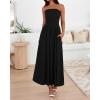 imageBTFBM Women Strapless Tube Top Dress Summer 2025 Sleeveless Ruched Flowy Cocktail Wedding Guest Maxi Dresses with PocketBlack