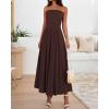 imageBTFBM Women Strapless Tube Top Dress Summer 2025 Sleeveless Ruched Flowy Cocktail Wedding Guest Maxi Dresses with PocketBrown