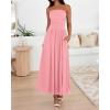 imageBTFBM Women Strapless Tube Top Dress Summer 2025 Sleeveless Ruched Flowy Cocktail Wedding Guest Maxi Dresses with PocketPink