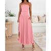 imageBTFBM Women Strapless Tube Top Dress Summer 2025 Sleeveless Ruched Flowy Cocktail Wedding Guest Maxi Dresses with PocketPink