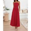 imageBTFBM Women Strapless Tube Top Dress Summer 2025 Sleeveless Ruched Flowy Cocktail Wedding Guest Maxi Dresses with PocketRed