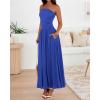 imageBTFBM Women Strapless Tube Top Dress Summer 2025 Sleeveless Ruched Flowy Cocktail Wedding Guest Maxi Dresses with PocketRoyal Blue