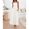imageBTFBM Women Strapless Tube Top Dress Summer 2025 Sleeveless Ruched Flowy Cocktail Wedding Guest Maxi Dresses with PocketWhite