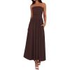 imageBTFBM Women Strapless Tube Top Dress Summer 2025 Sleeveless Ruched Flowy Cocktail Wedding Guest Maxi Dresses with PocketBrown