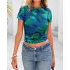imageBTFBM Womens Sheer Mesh Summer Tops 2025 Crew Neck Short Sleeve Print Ruched Slim Fit Club Going Out T ShirtsFloral Green