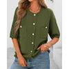 imageBTFBM Women Short Sleeve Cardigan Button Down Shirts Summer 2025 Crew Neck Y2k Sweater Business Casual Work Knit TopsArmy Green